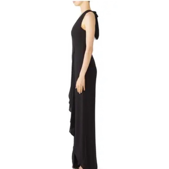 Halston Heritage V neck Ruffle Leg Jumpsuit Black Size 6 - Picture 3 of 8